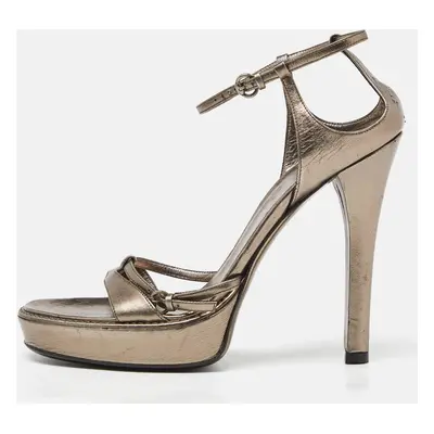 Gucci Metallic Leather Ankle Strap Platform Sandals Size