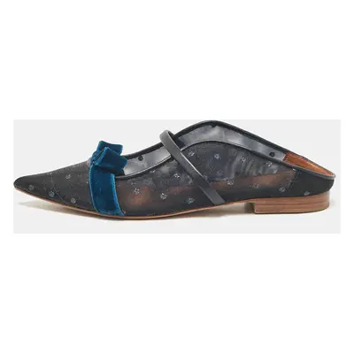 Malone Souliers Black/Blue Mesh and Velvet Maureen Flat Sandals Size