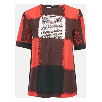 Marni Red Checks Print Crepe Short Sleeve Top