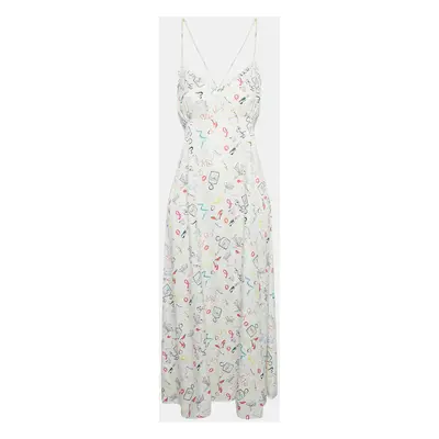 Maje White Printed Crepe Lace-Up Retake Midi Dress