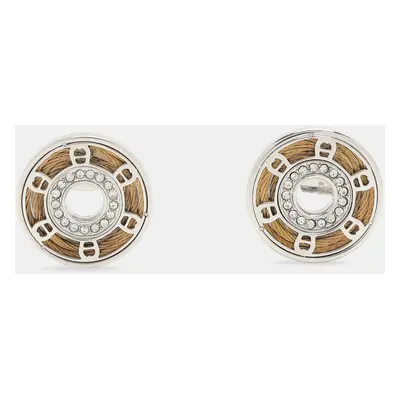 Aigner Silver Tone Metal Crystal Logo Stud Earrings