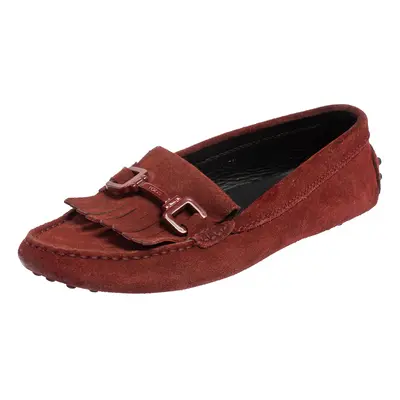 Tod's Burgundy Suede Tassel Slip On Loafers Size 35.5