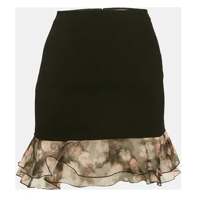 Elisabetta Franchi Black Organza Trim Crepe Ruffled Mini Skirt