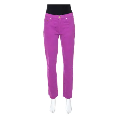 Versace Collection Purple Cotton Embroidered Pocket Detail Jeans