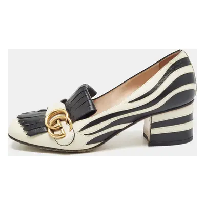 Gucci White/Black Leather GG Marmont Fringed Pumps Size 36.5