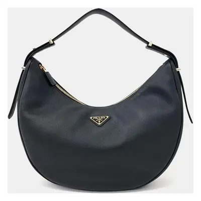 Prada Black Leather Arque Large Shoulder Bag