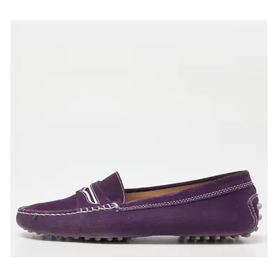 Tod's Purple Suede Gommino Penny Slip On Loafers Size