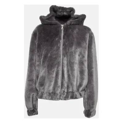 Helmut Lang Seal Grey Faux Fur Zip-Up Bomber Jacket