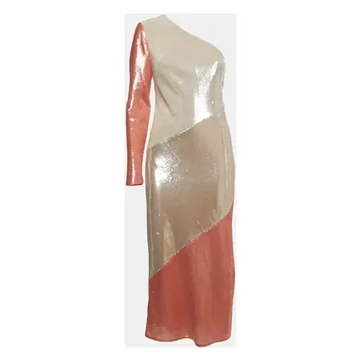 Diane Von Furstenberg Off-White/Orange Sequined One Shoulder Dress