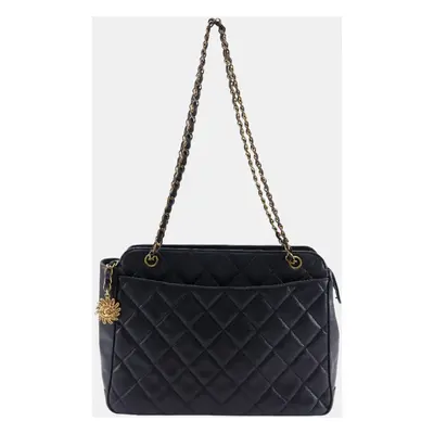 Chanel Black Caviar Leather Quilted Chain Shoulder Bag