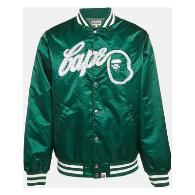 A Bathing Ape Green Nylon Bape Baseball Jacket