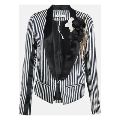 Lanvin Navy Blue/White Stripe Embellished Satin Blazer