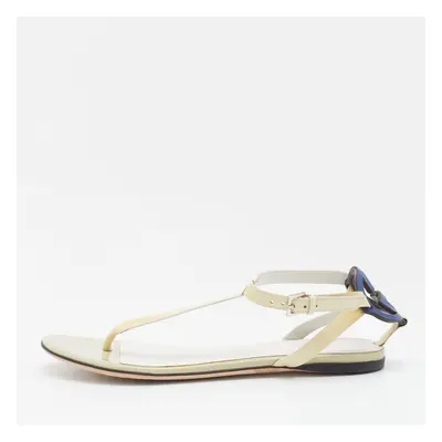 Gucci Beige Patent Leather Interlocking G Thong Flat Sandals Size