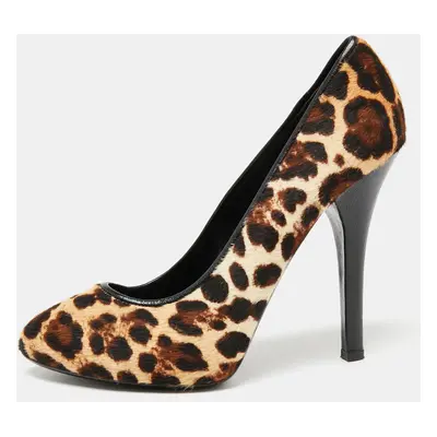 Dolce & Gabbana Beige/Brown Pony Hair Leopard Print Platform Pumps Size