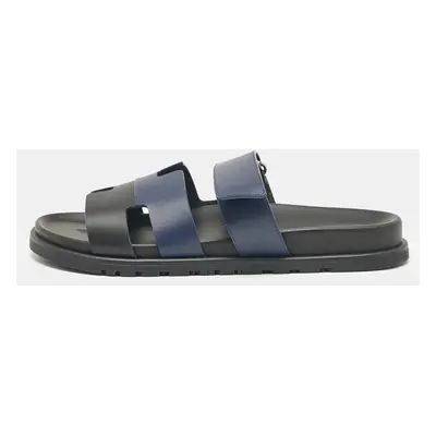 Hermès Navy Blue/Black Leather Chypre Sandals Size