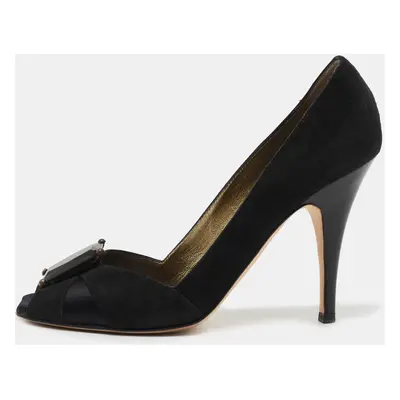 Giuseppe Zanotti Black Suede and Satin Peep Toe Pumps Size