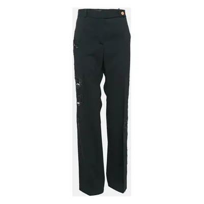 Versace Black Cut-Out Embellished Cotton Trousers