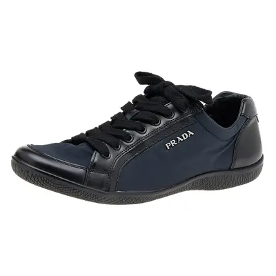 Prada Sport Navy Blue/Black Nylon And Leather Low Top Sneakers Size