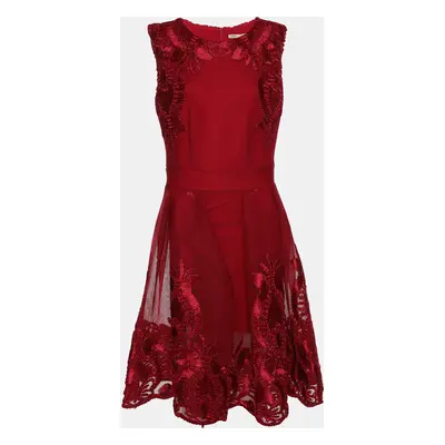 Maje Red Mesh Embroidered Mini Dress