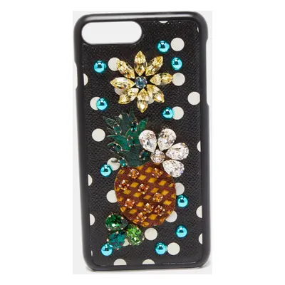 Dolce & Gabbana Black Polkadot Crystal Embellished Leather iPhone Plus Case