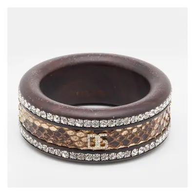 Dolce & Gabbana Brown Crystal Embellished Python Insert Bangle