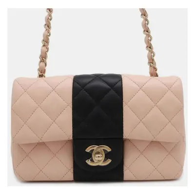 Chanel Pink/Black Lambskin Mini Matelasse Chain Shoulder Bag Size