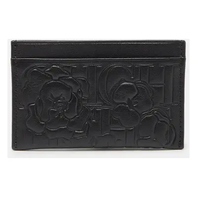 CH Carolina Herrera Black Monogram Embossed Leather Card Holder