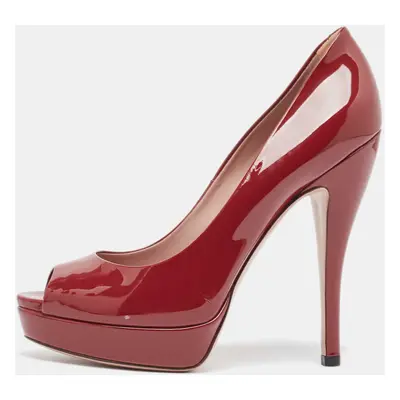 Gucci Red Patent Leather Peep Toe Pumps Size