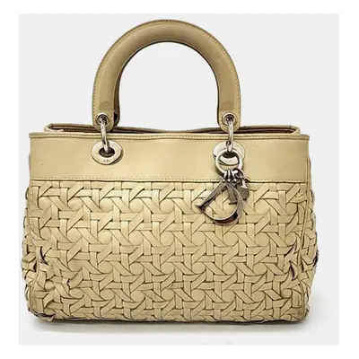 Christian Dior Beige Woven Leather Cannage Tote Bag