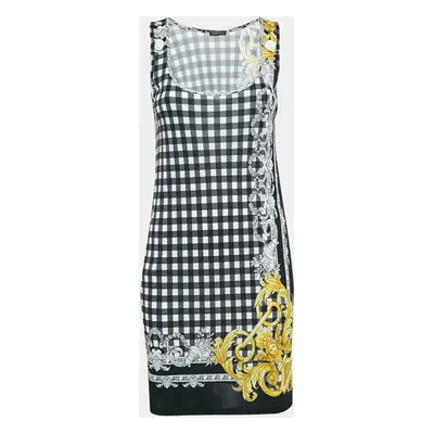 Versace Black Checks and Barocco Print Jersey Bodycon Dress