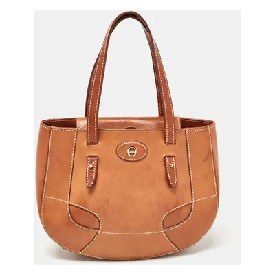 Aigner Brown Leather Logo Flap Hobo