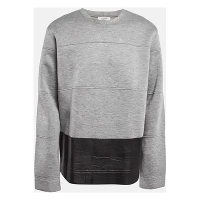 Valentino Grey Leather Trim Neoprene Sweatshirt