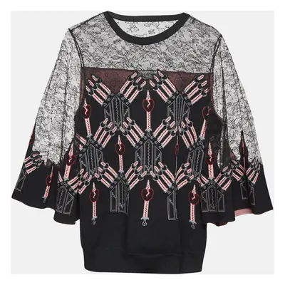 Valentino Black/Pink Lace Trim Knit Top