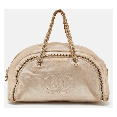 Chanel Gold Leather Large Luxe Ligne Bowler Bag