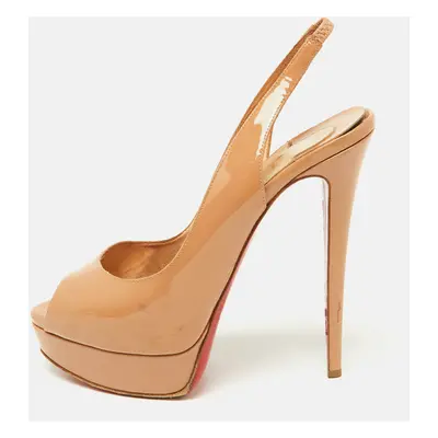 Christian Louboutin Beige Patent Leather Lady Peep Slingback Pumps Size