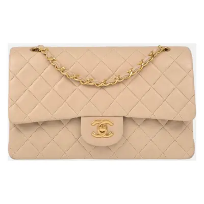 Chanel Beige Lambskin Medium Classic Double Flap Shoulder Bag