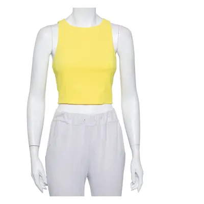 Alice + Olivia Yellow Crepe Lace Trim Detail Sleeveless Poppy Crop Top