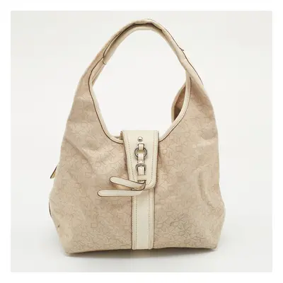 DKNY Light Beige/Cream Canvas and Leather Hobo