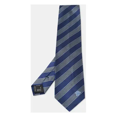 Versace Blue Diagonal Striped Silk Tie