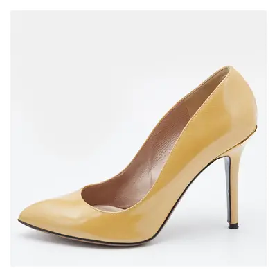 Versace Light Yellow Patent Leather Pointed Toe Pumps Size