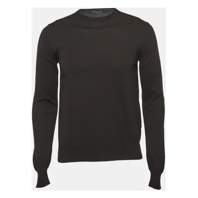 Prada Black Cotton Rib Knit Crew Neck Sweater