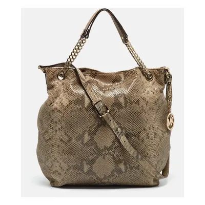 MICHAEL Michael Kors Grey Snakeskin Embossed Leather Cynthia Shoulder Bag