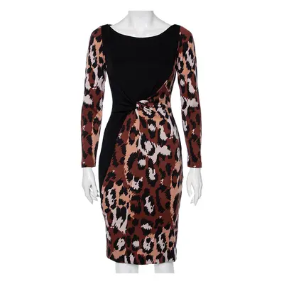 Diane von Furstenberg Black & Brown Leopard Printed Wool Masankay Dress