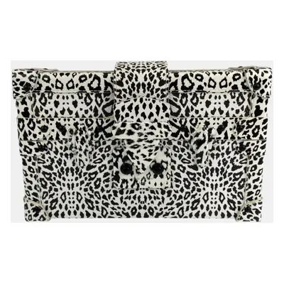 Louis Vuitton Black/White Coated Canvas Leopard Print and Fringe Strap Petite Malle Shoulder Bag