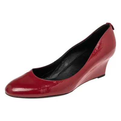 Gucci Red Patent Leather Wedge Round Toe Pumps Size