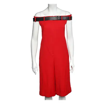 Moschino Red Wool Off shoulder Belted Detail Playsuit