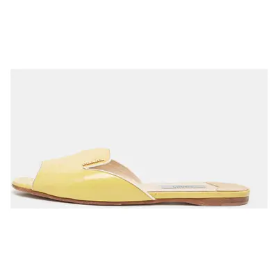 Prada Yellow Saffiano Vernice Leather Flat Slides Size