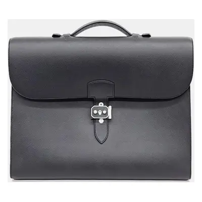 Hemes Noir Epsom Leather Sac-a-Depeches Briefcase Bag