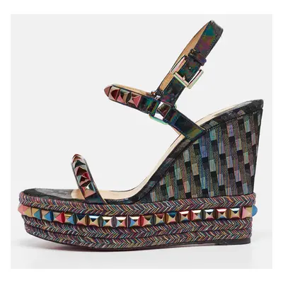 Christian Louboutin Multicolor Patent Leather Pyraclou Wedge Sandals Size