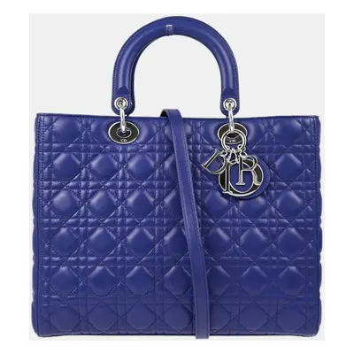 Christian Dior Blue Lambskin Lady Dior Cannage Handbag